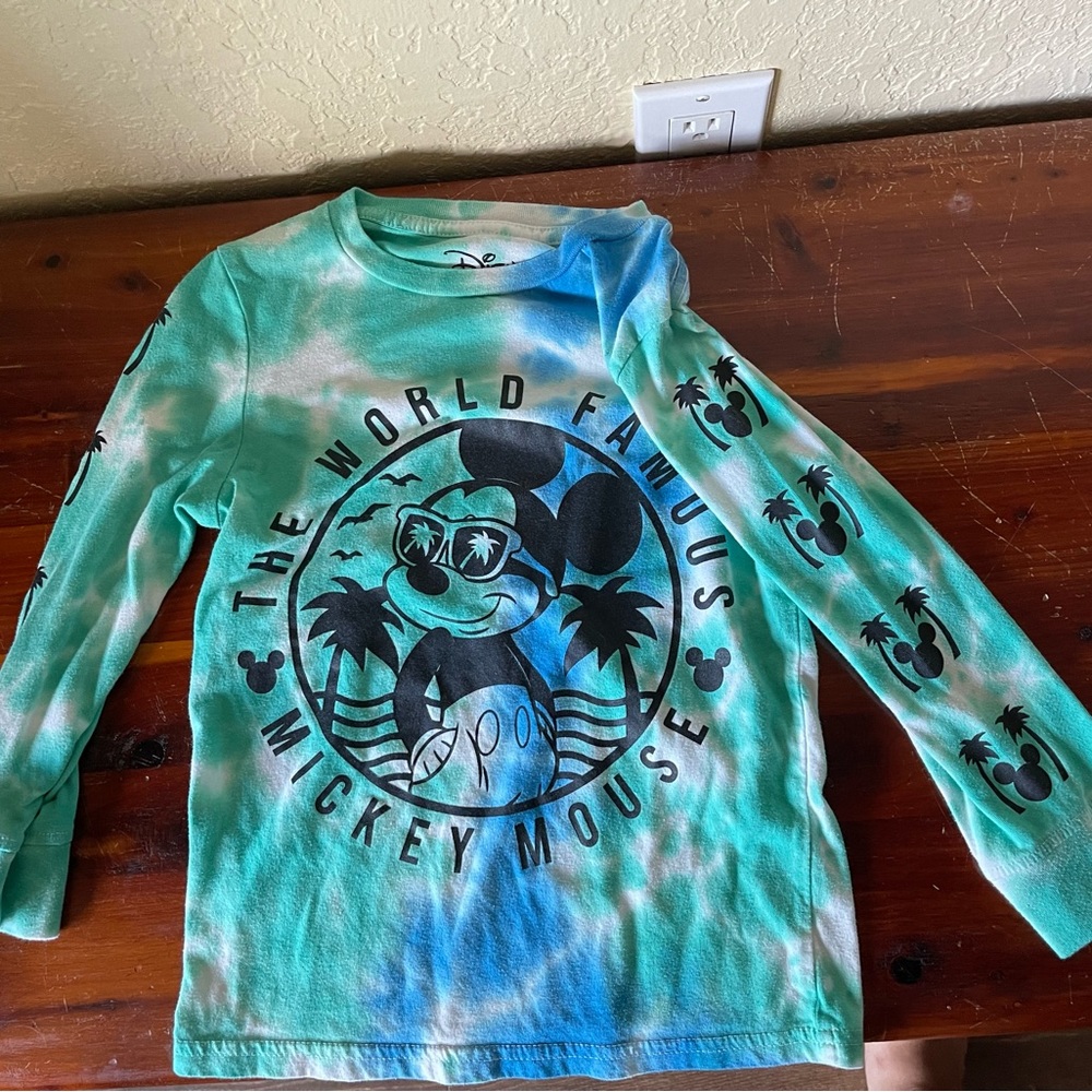 Disney Mickey Mouse Blue & Green Tie Dye long Sleeve T-Shirt Size 5